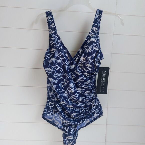 Miraclesuit Other - Miraclesuit Surpice Warp Soft Cup Swimsuit Women's 14 Blue Shirred Sides NEW!